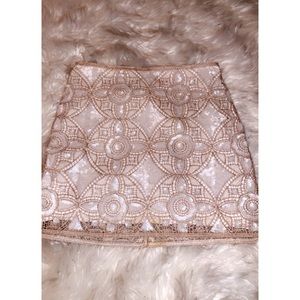 Express: Cream & Gold Sequin Mini Skirt